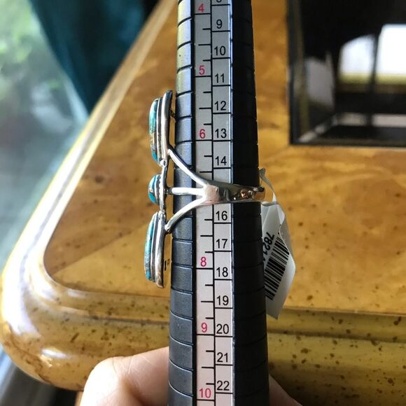 Spiny Turquoise Sterling Silver Ring Size 7 - Picture 7 of 8